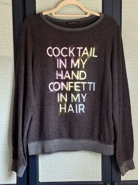 Wildfox Graphic Print Cocktails + Confetti Terrycloth Baggy Beach Jumper, Size M